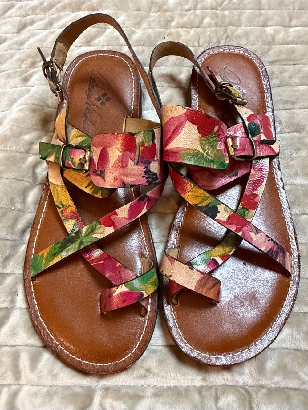 Patricia Nash Floral Leather Strappy Sandals - Red, Green, Yellow